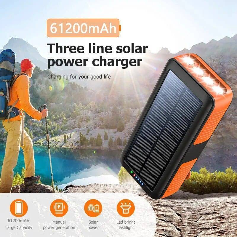 61200mAh Solar Hand Crank Power Bank with Dual USB Outputs
