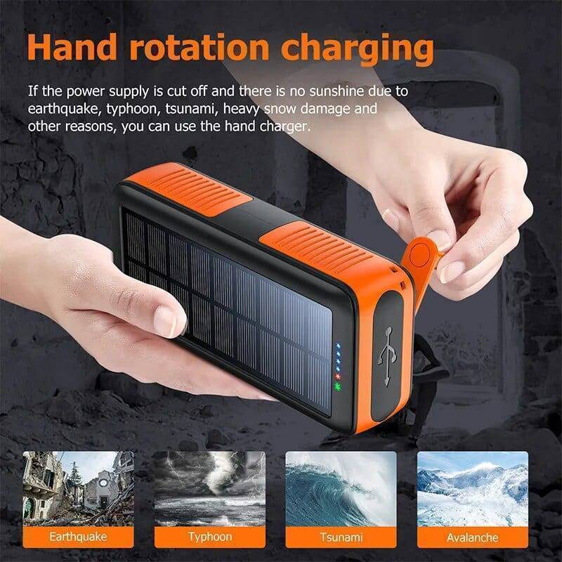 61200mAh Solar Hand Crank Power Bank with Dual USB Outputs