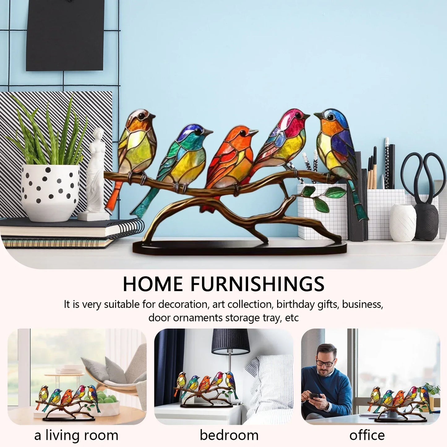 Acrylic Birds on Branch Sculpture – Elegant Artistic Home Decoration