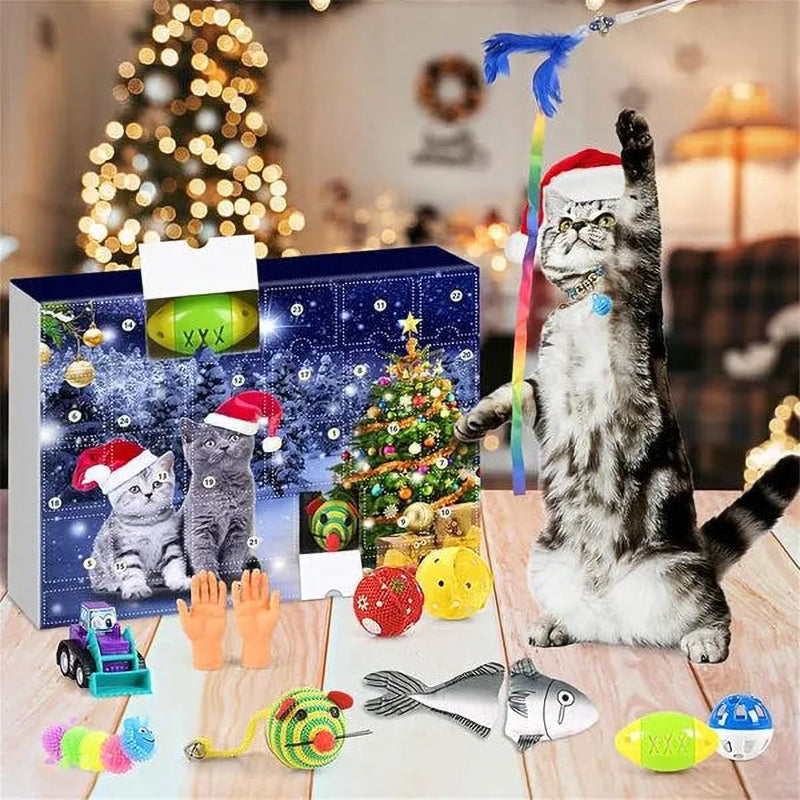 Advent Calendar with 24 Cat Toy Surprises - Christmas Countdown Seasonal Activity for Cats