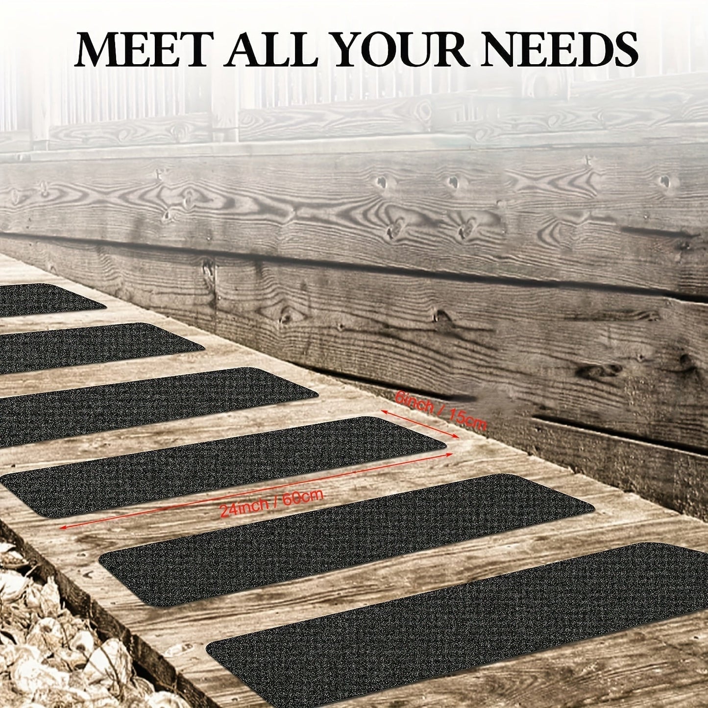 Anti-Slip Stair Treads 10-Pack – 6"x24", 80-Grit, Weather Resistant