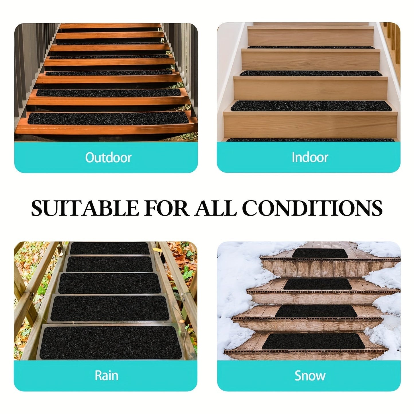 Anti-Slip Stair Treads 10-Pack – 6"x24", 80-Grit, Weather Resistant