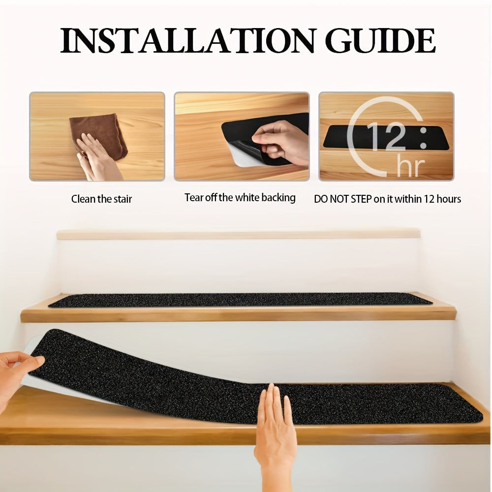 Anti-Slip Stair Treads 10-Pack – 6"x24", 80-Grit, Weather Resistant