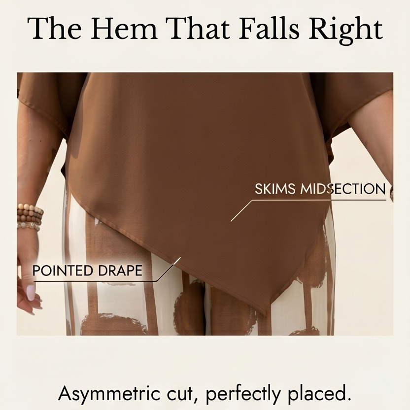 Asymmetric Drape 2-Piece Set with Wide-Leg Print Pants