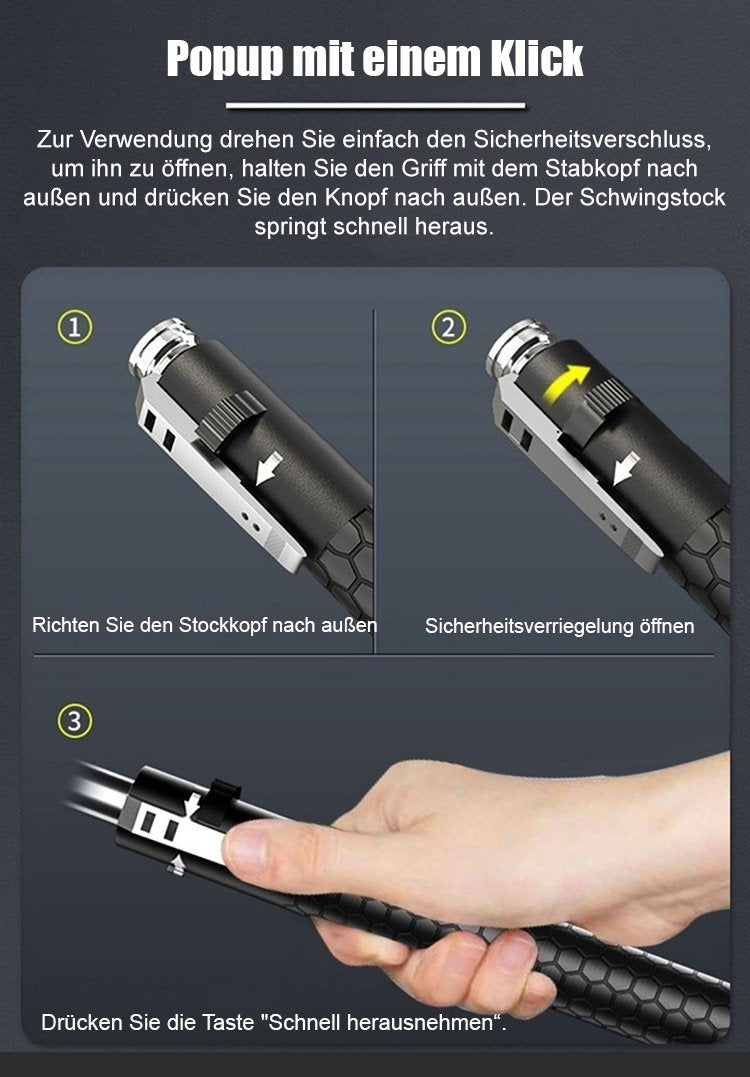 Automatically extendable steel striking stick