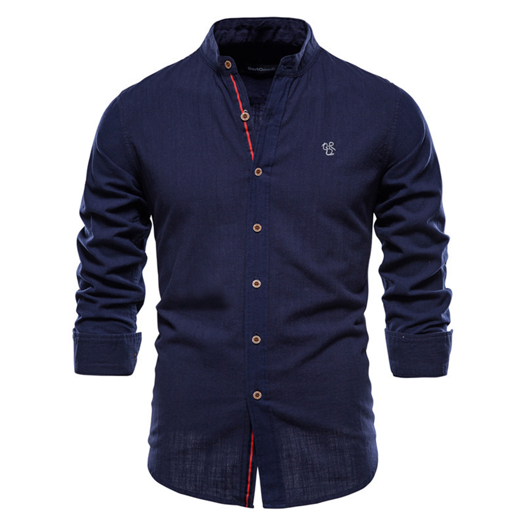 Autumn Men's Shirt with Long Sleeve and Classic Design