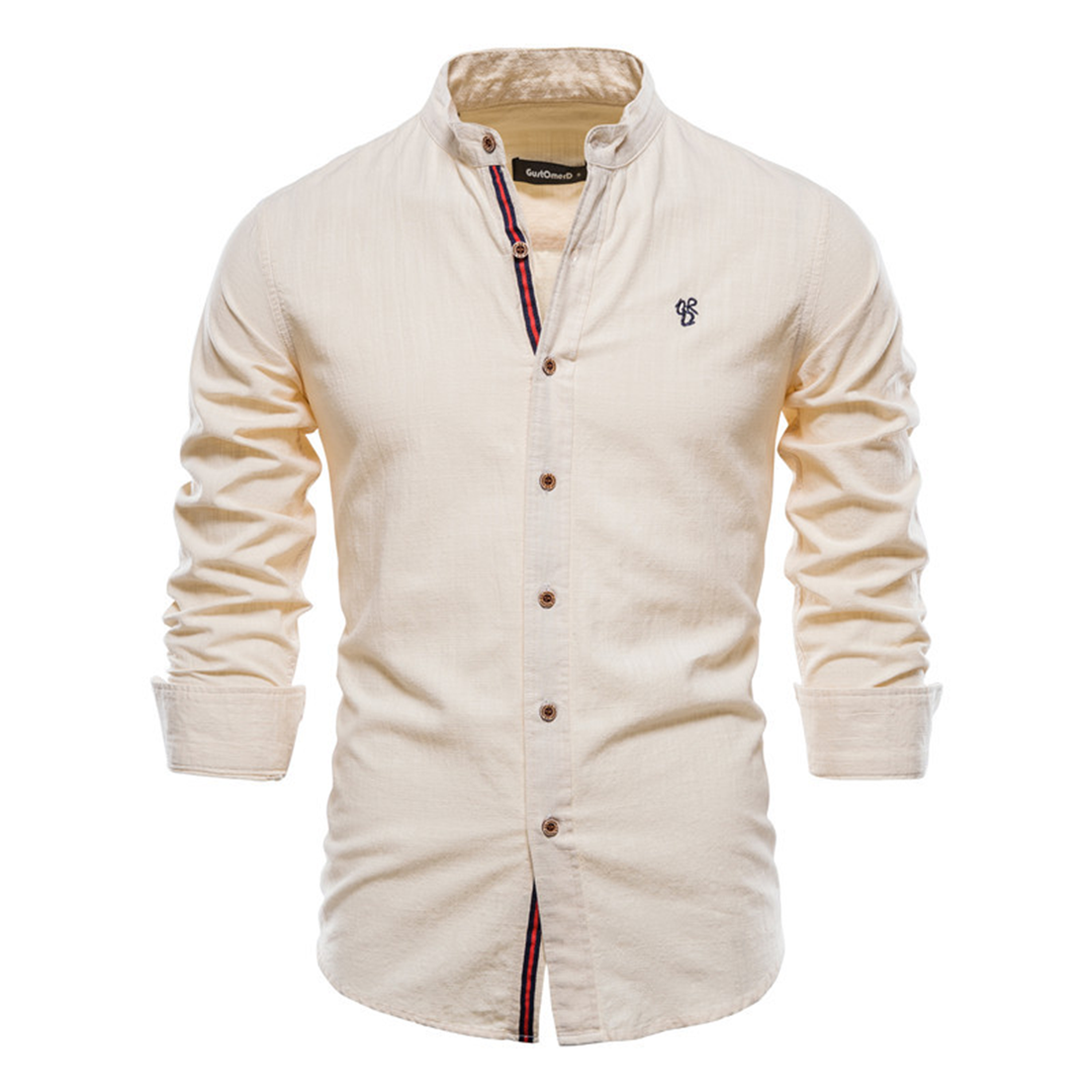 Autumn Men's Shirt with Long Sleeve and Classic Design