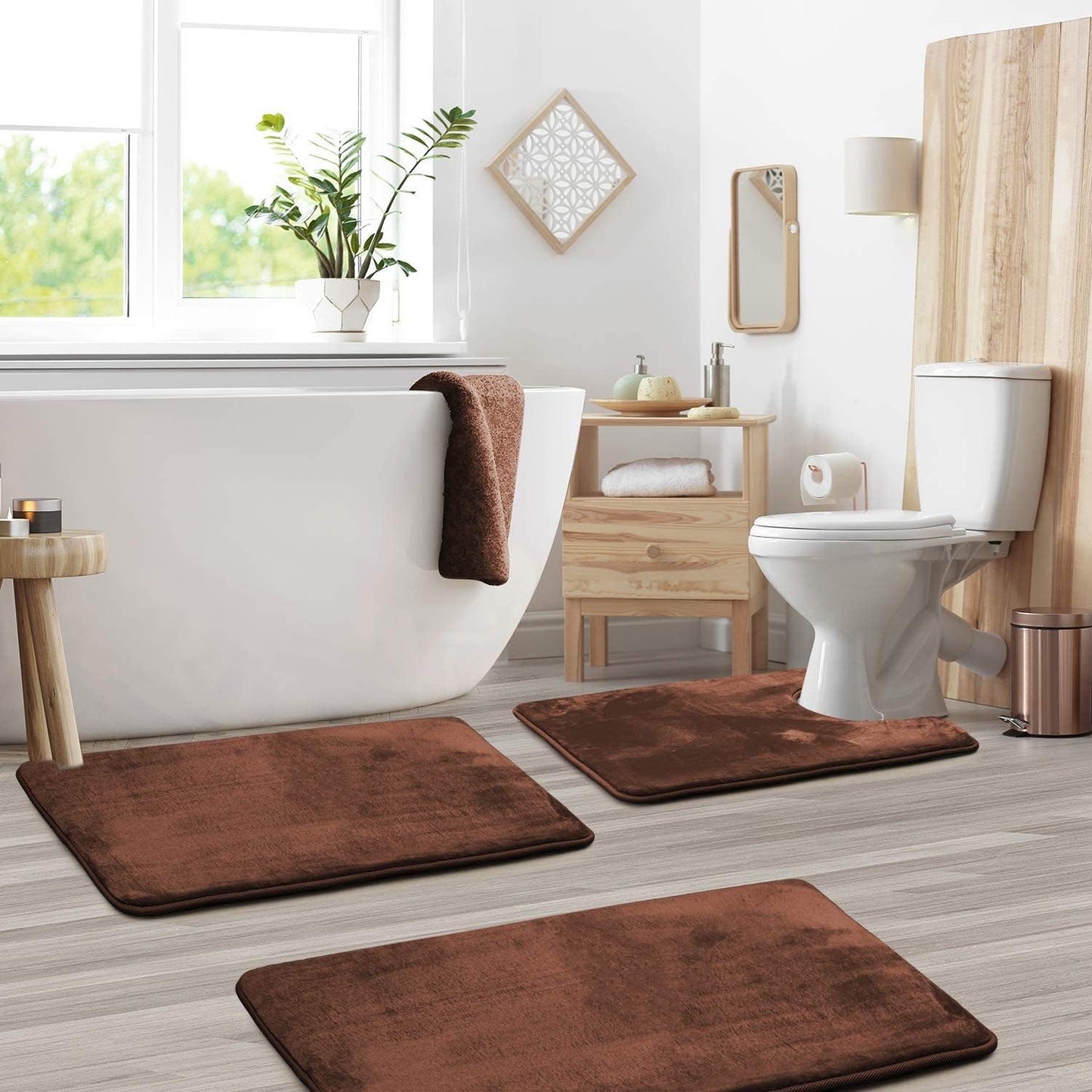Bathroom Mat Memory Foam Set Anti-Slip Washable