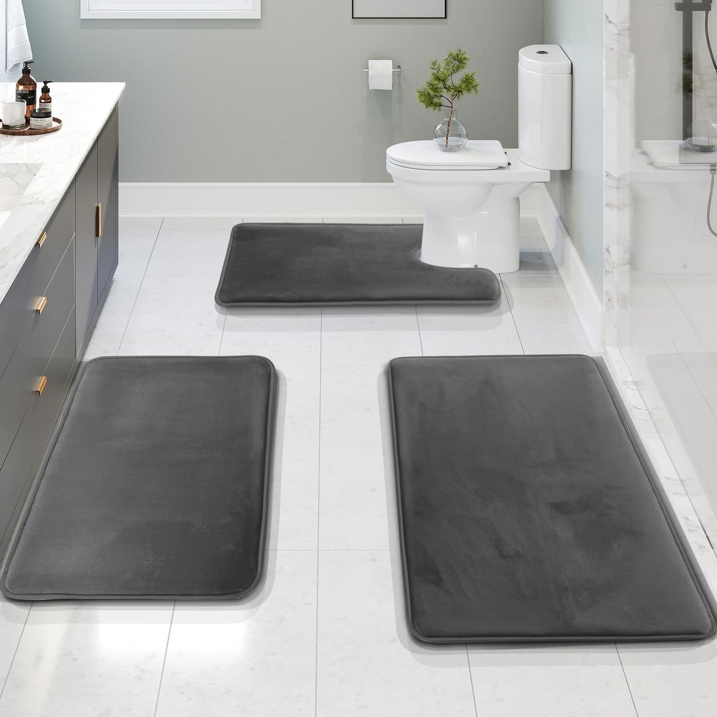 Bathroom Mat Memory Foam Set Anti-Slip Washable