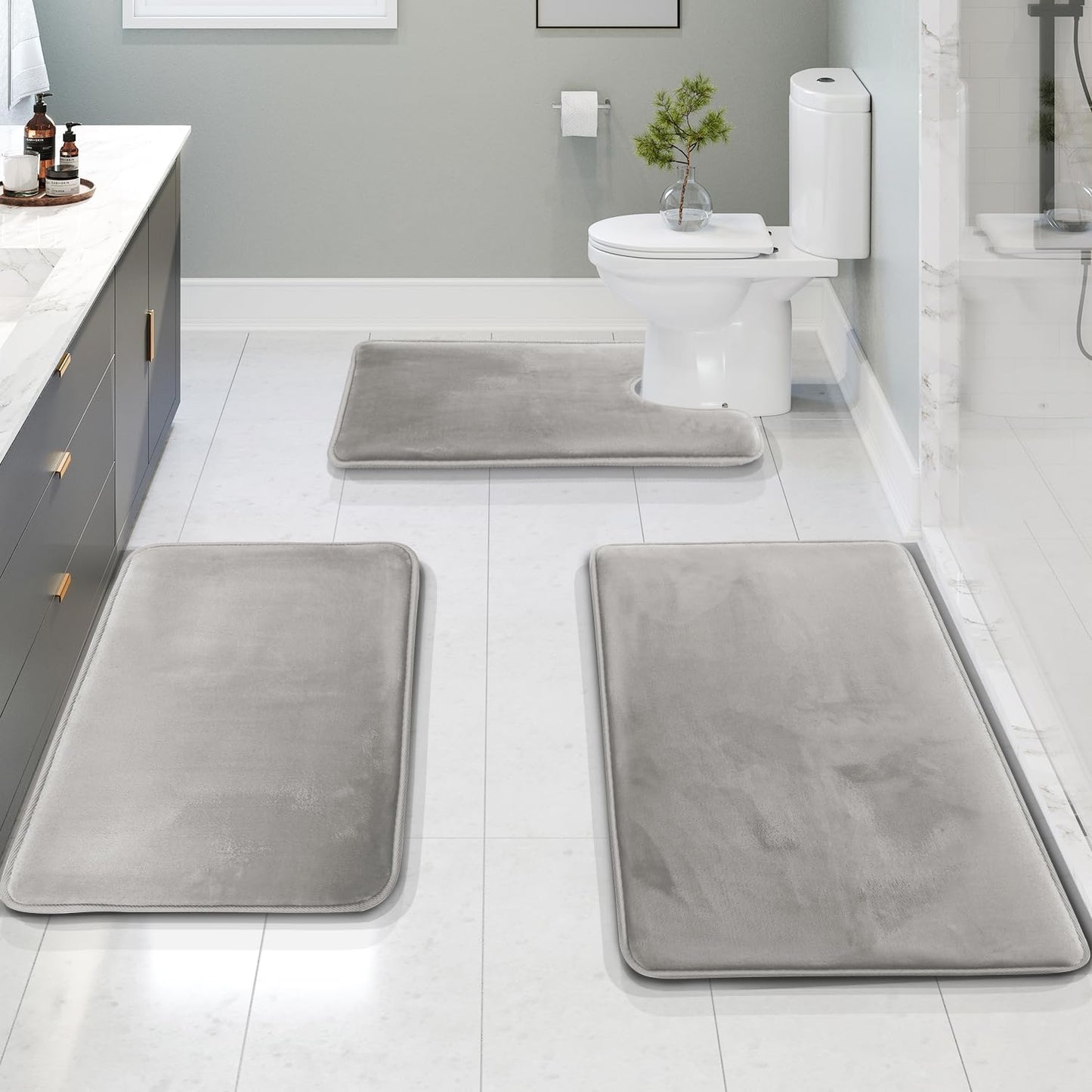 Bathroom Mat Memory Foam Set Anti-Slip Washable