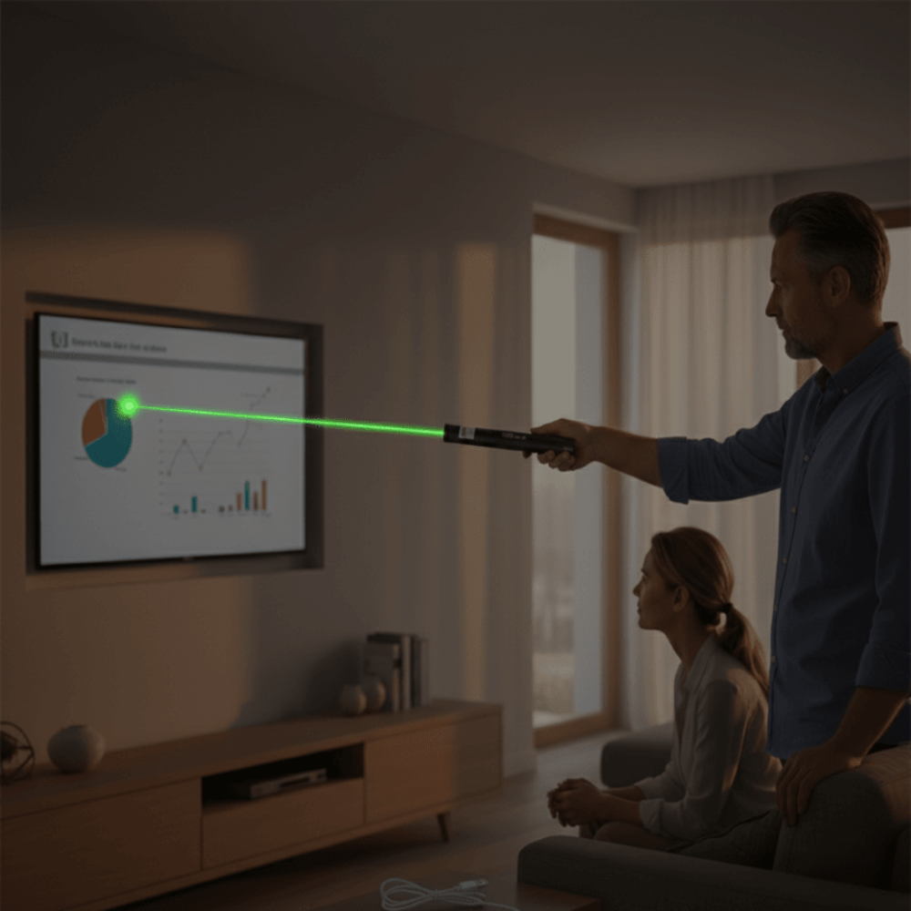 Battery-powered laser pointer with focus adjustment - aluminum construction with long range