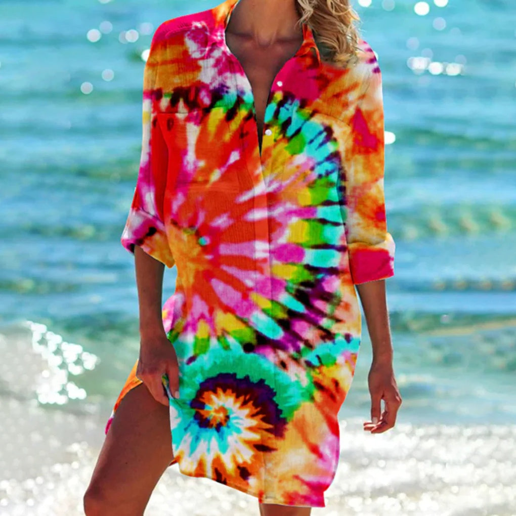 Beach Shirt for Women with Tie-Dye Print
