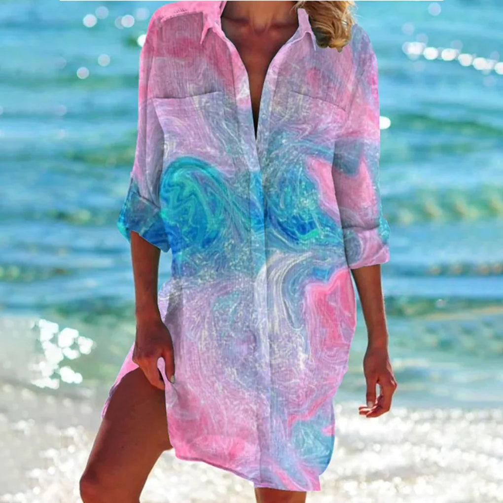 Beach Shirt for Women with Tie-Dye Print