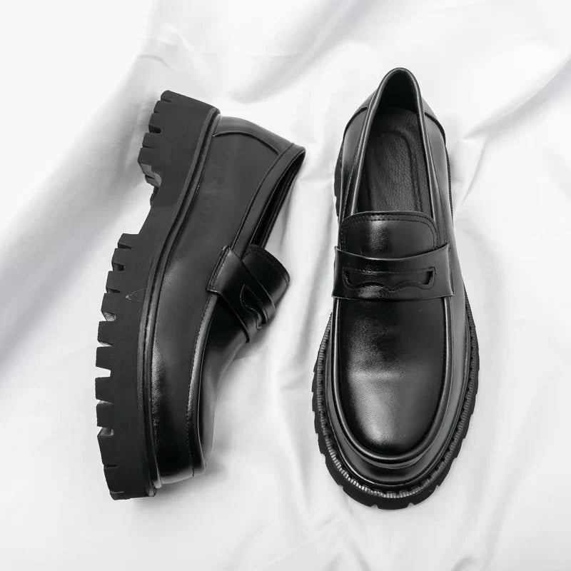 Black Chunky Sole Loafers – Modern Slip-On Dress Shoes