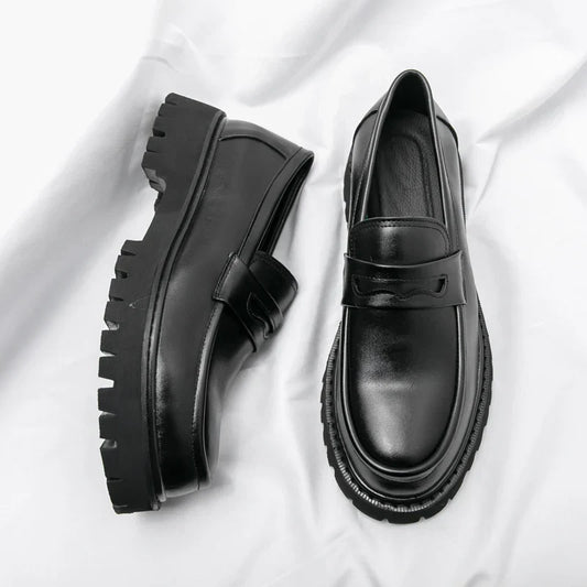 Black Chunky Sole Loafers – Modern Slip-On Dress Shoes