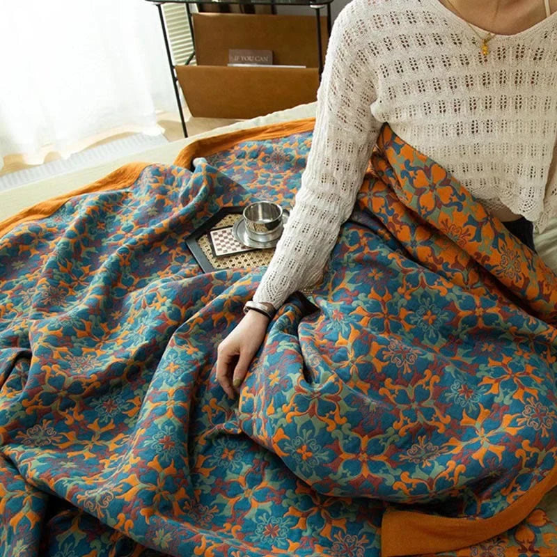 Blue Patterned Six-Layer Cotton Quilt