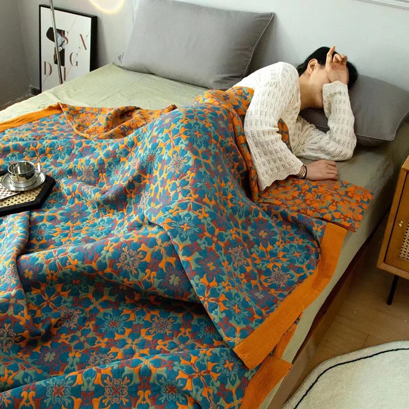 Blue Patterned Six-Layer Cotton Quilt
