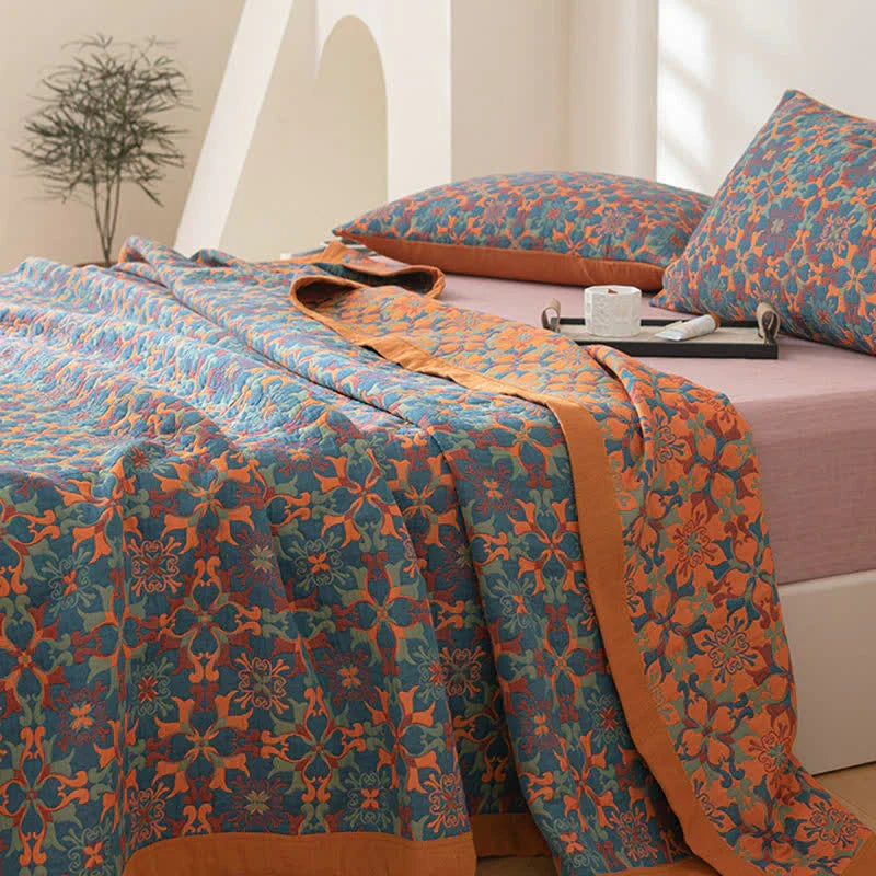 Blue Patterned Six-Layer Cotton Quilt