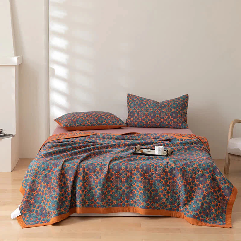 Blue Patterned Six-Layer Cotton Quilt