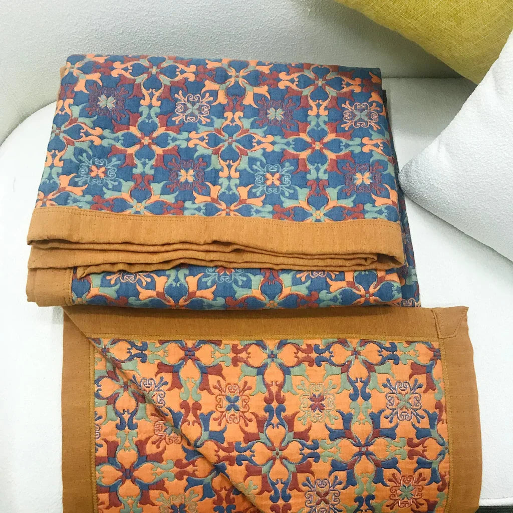 Blue Patterned Six-Layer Cotton Quilt