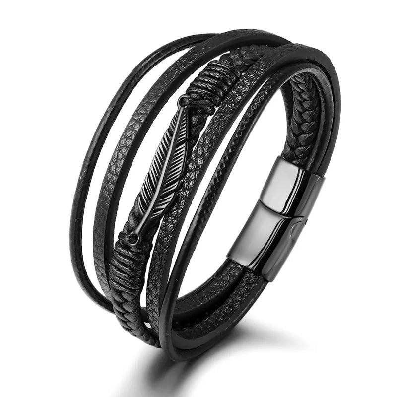 Bracelet with Feather Design and Steel