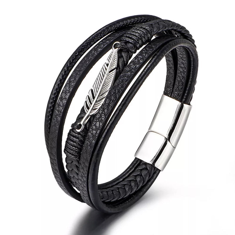 Bracelet with Feather Design and Steel