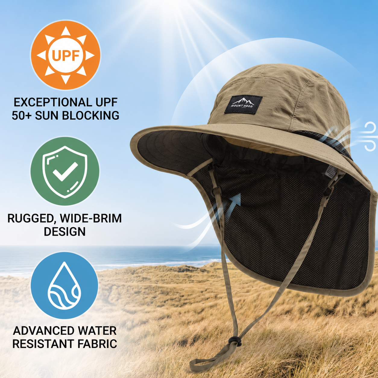 Brimveil Hiking Sun Hat with Neck Flap | UPF 50+