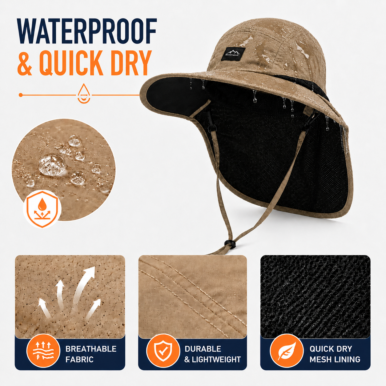 Brimveil Hiking Sun Hat with Neck Flap | UPF 50+