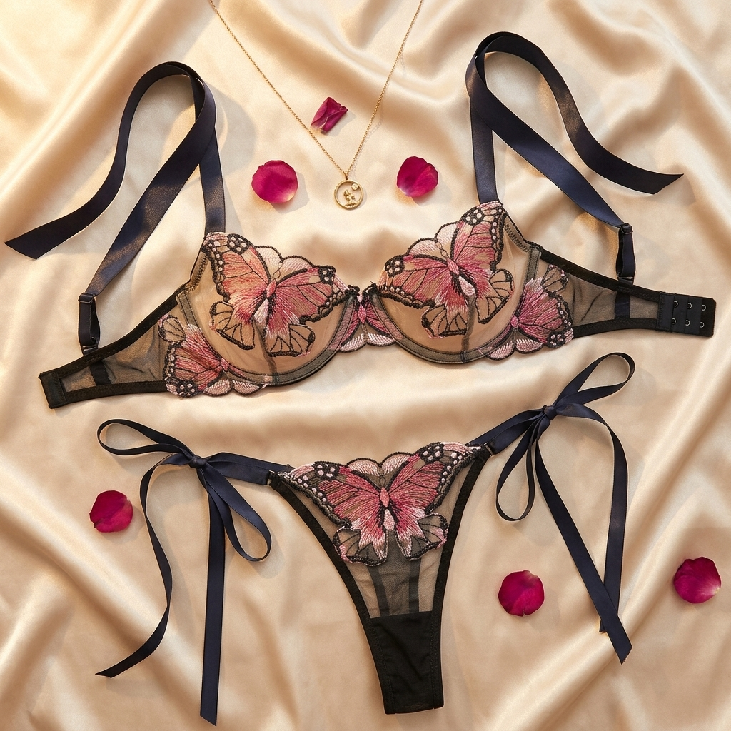 Butterfly Embroidered Lingerie Set