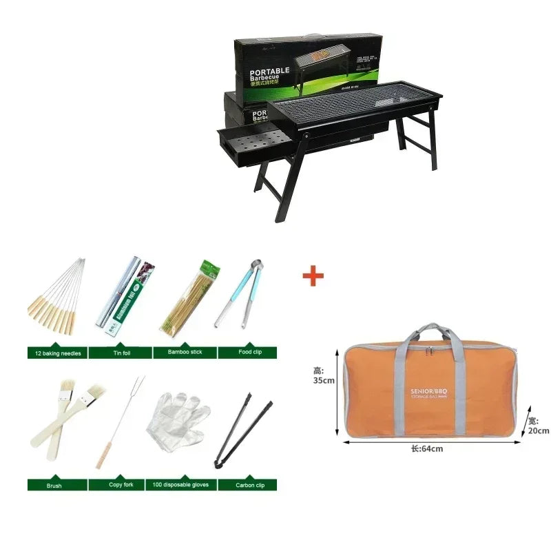 Carvallo Pro Folding Charcoal Grill | Portable & Stable | For Outdoors, Camping & Picnic | 60 × 20 × 31.5 cm