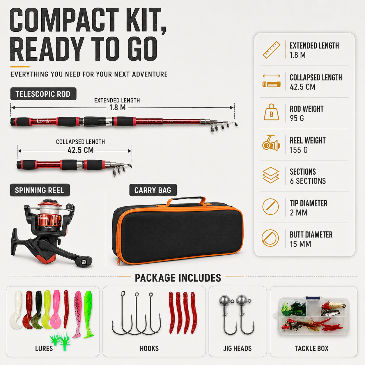 Castaway Telescopic Travel Fishing Rod Set