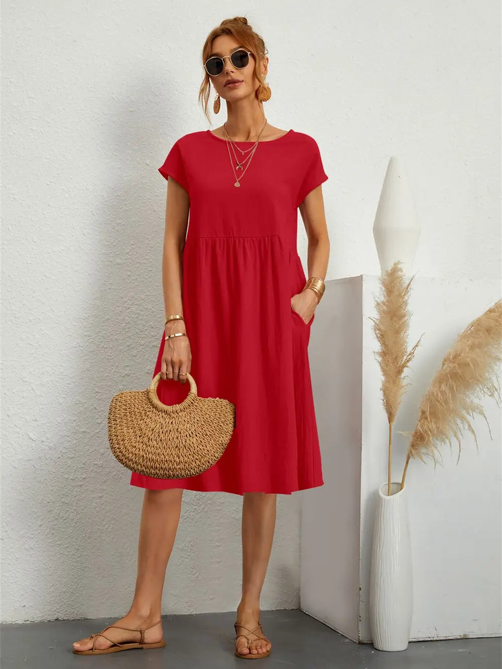 Casual A-Line midi dress for women