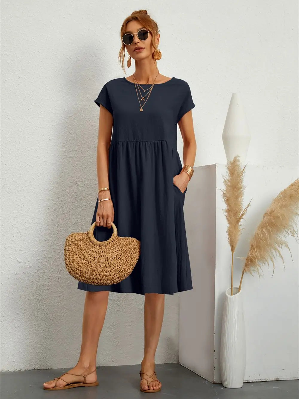 Casual A-Line midi dress for women