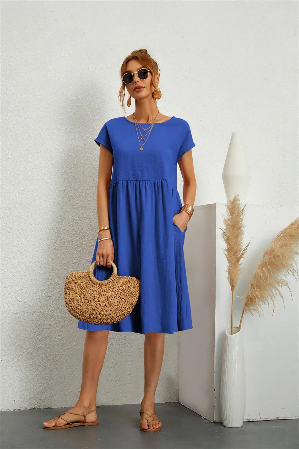 Casual A-Line midi dress for women