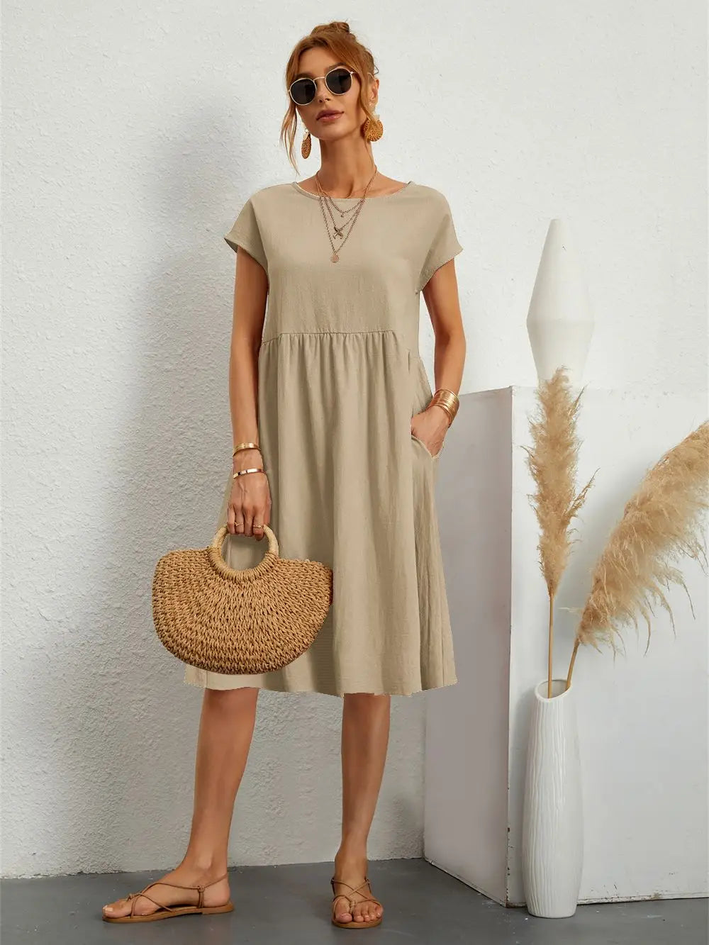 Casual A-Line midi dress for women