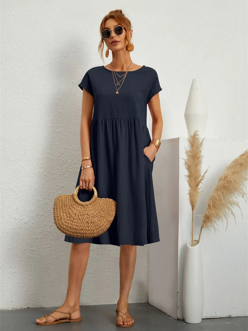 Casual A-Line midi dress for women