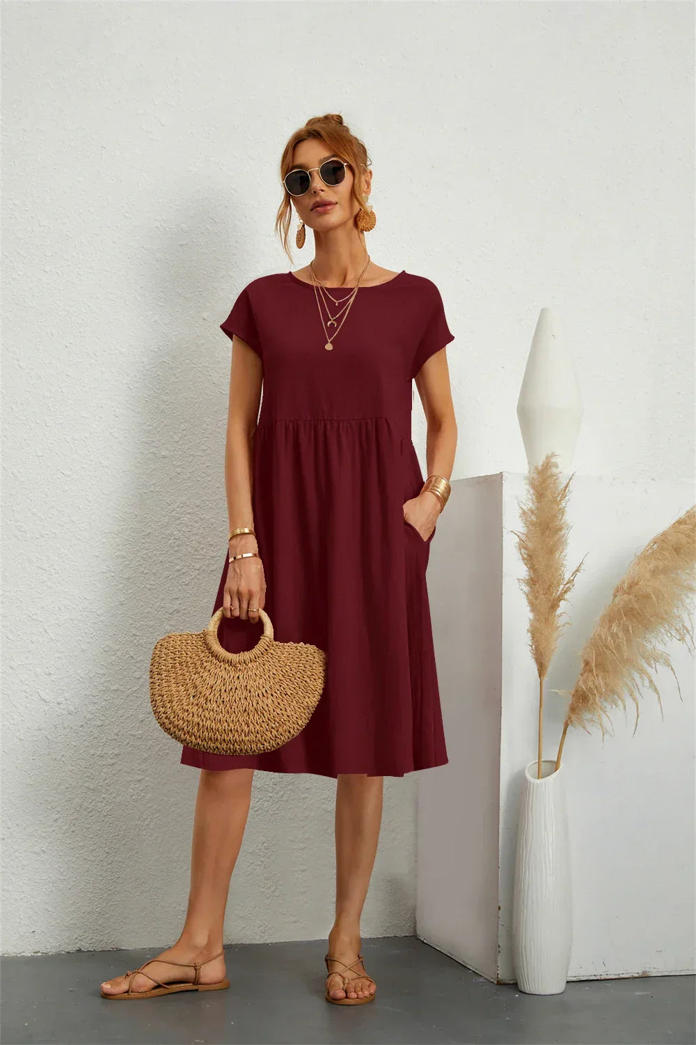 Casual A-Line midi dress for women
