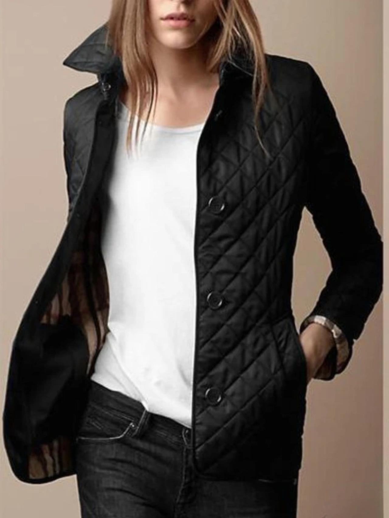 Casual Quilted Jacket with Turned-Down Collar