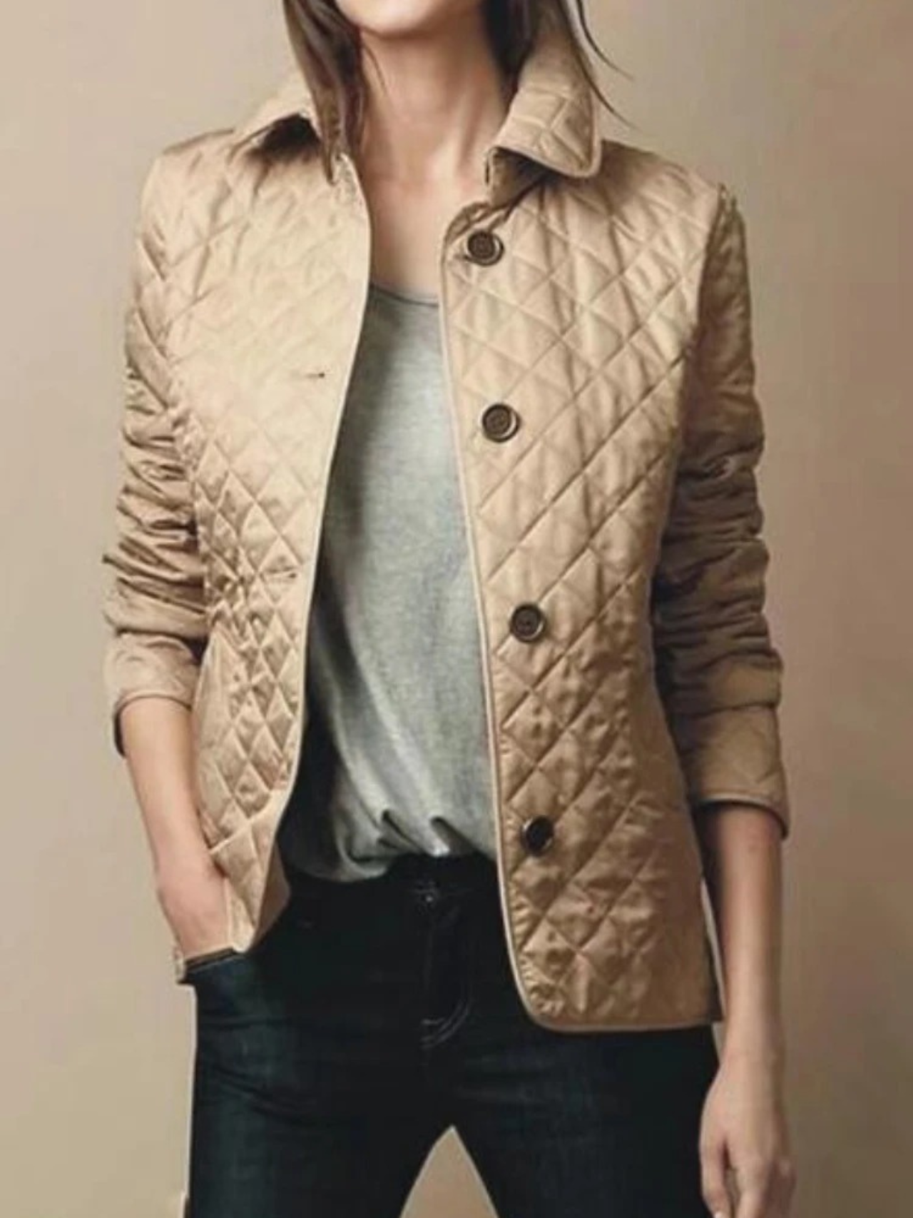 Casual Quilted Jacket with Turned-Down Collar