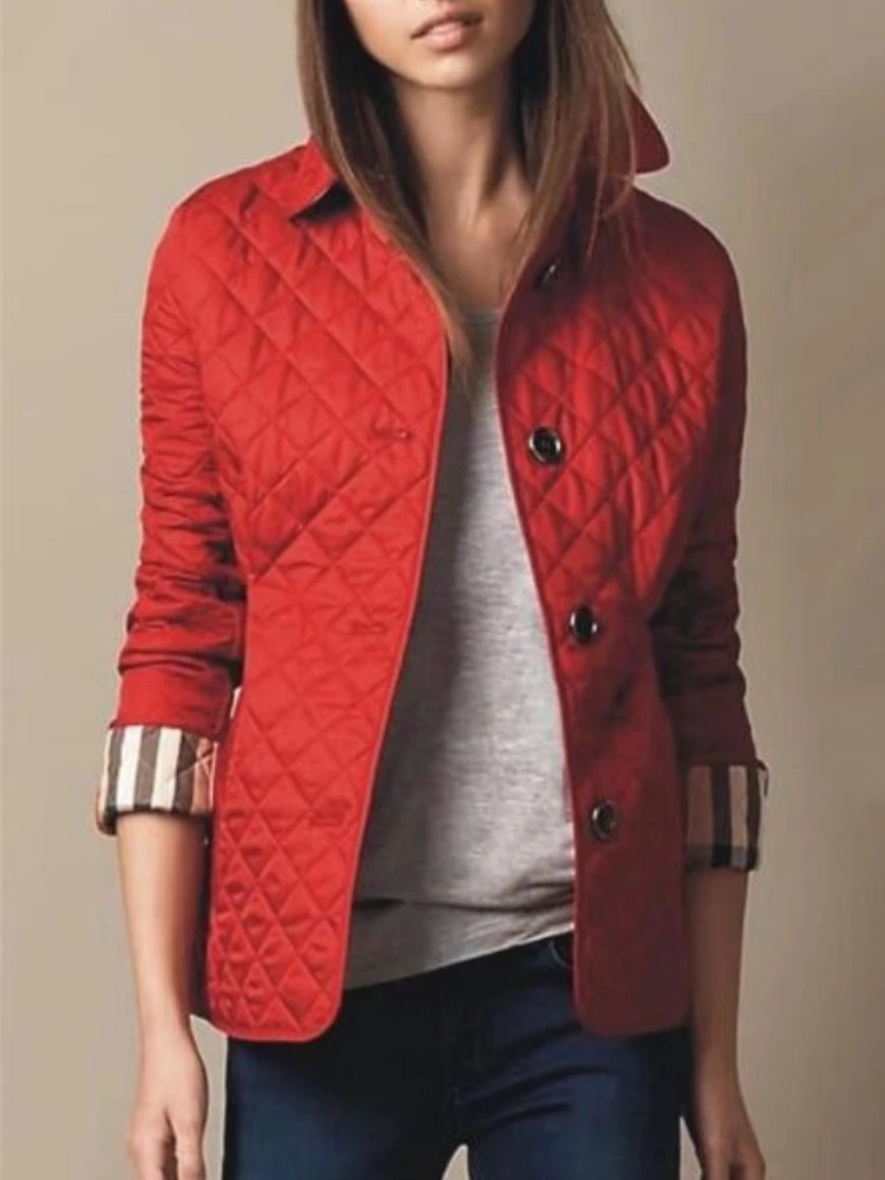 Casual Quilted Jacket with Turned-Down Collar