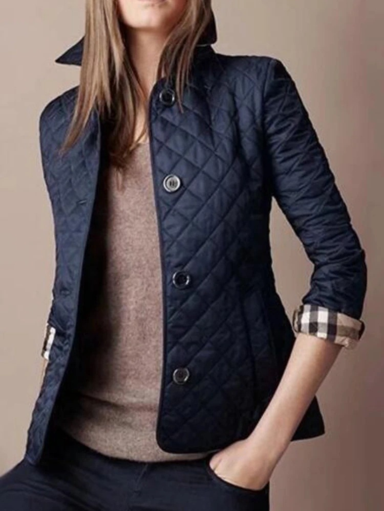 Casual Quilted Jacket with Turned-Down Collar