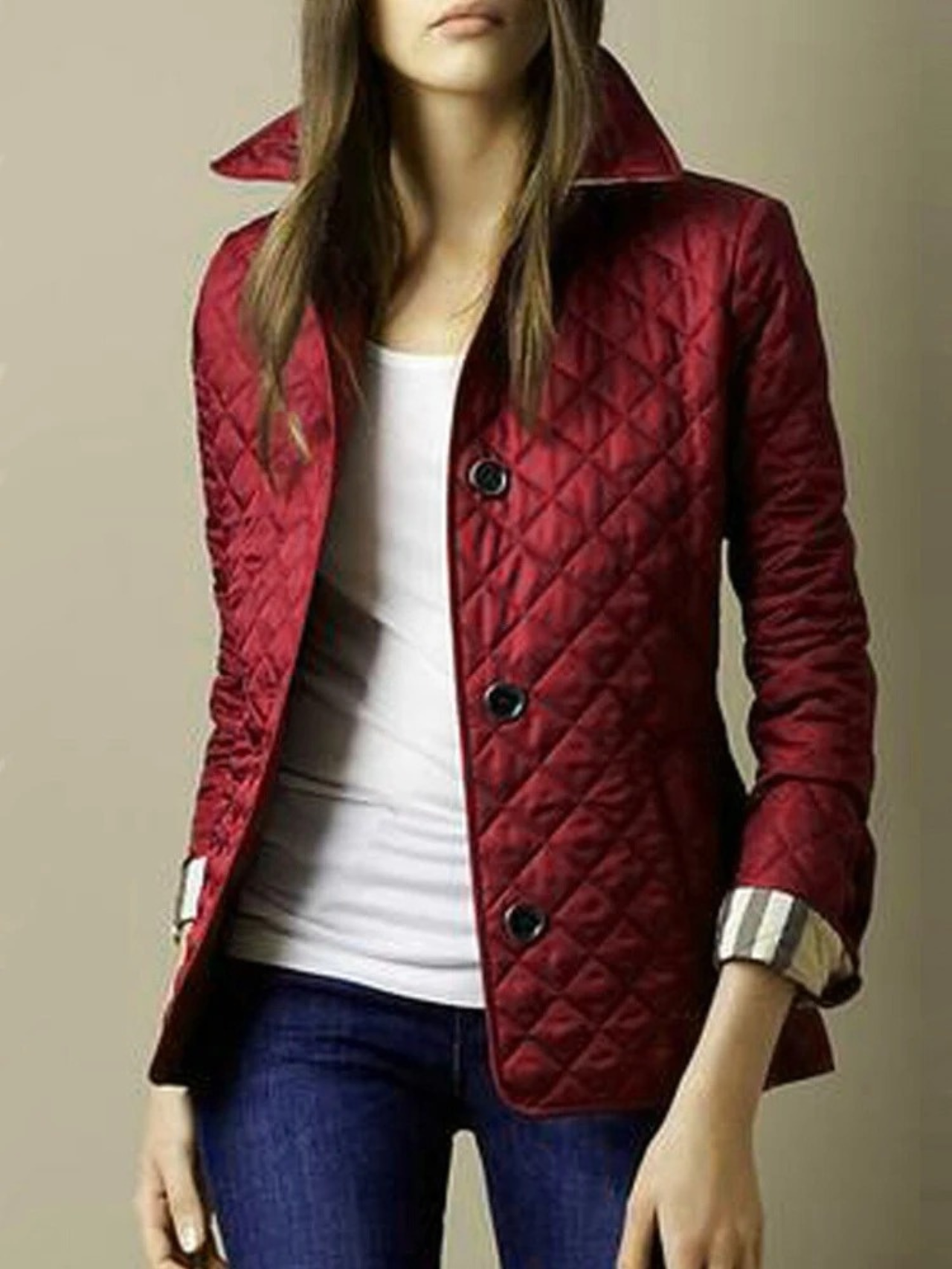 Casual Quilted Jacket with Turned-Down Collar