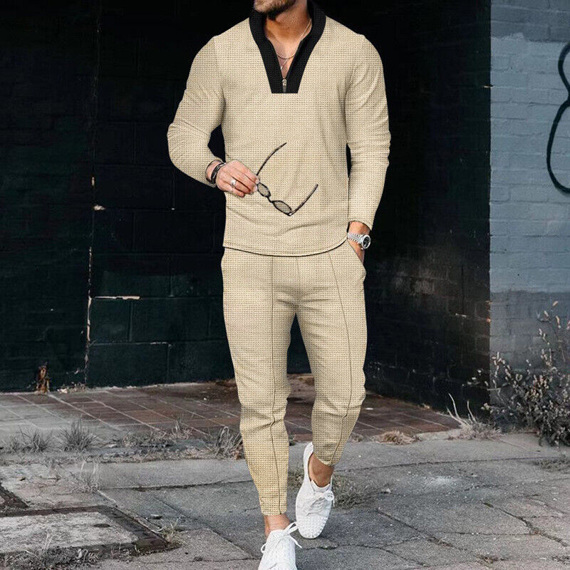 Casual Two-Piece Outfit with Zip Top & Trousers