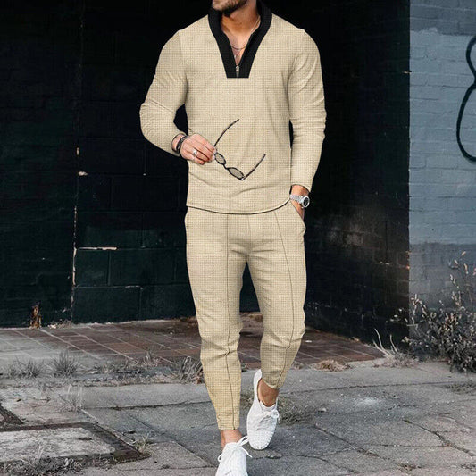 Casual Two-Piece Outfit with Zip Top & Trousers