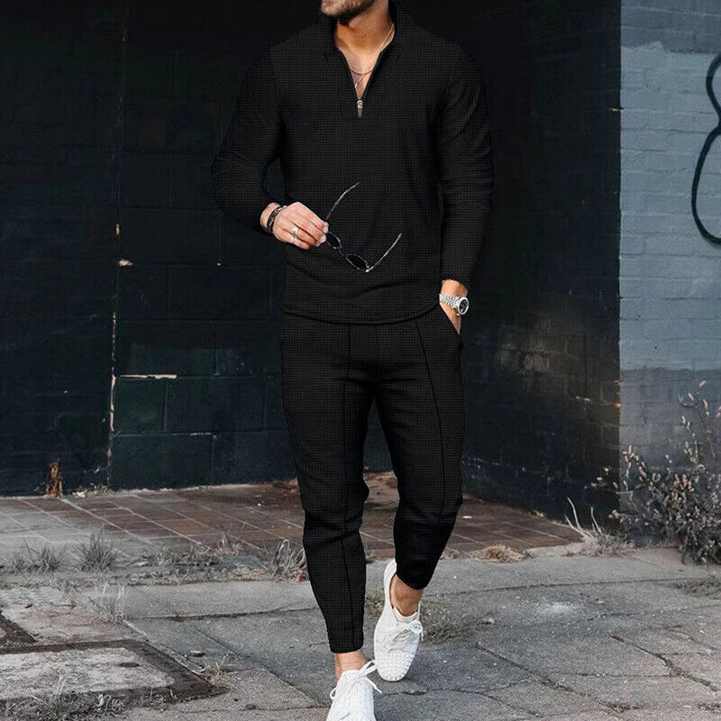Casual Two-Piece Outfit with Zip Top & Trousers