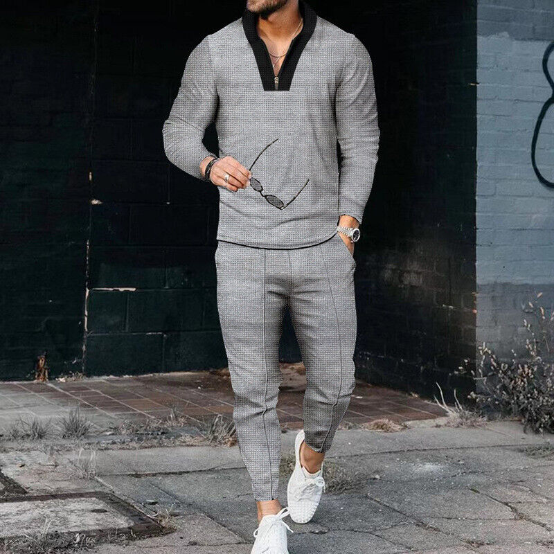 Casual Two-Piece Outfit with Zip Top & Trousers