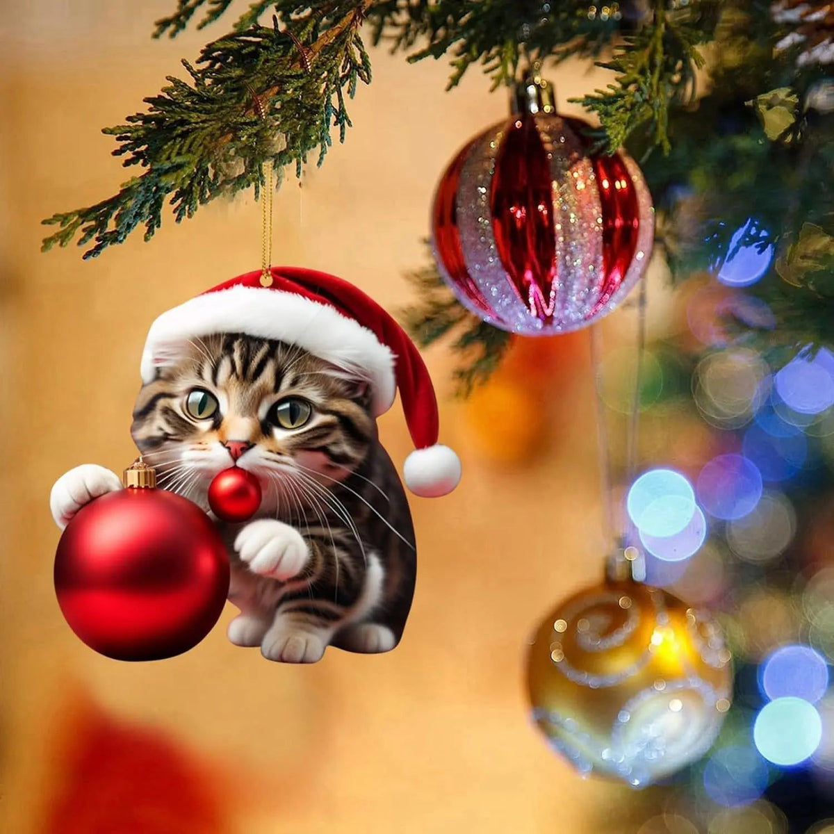 Christmas Cat Ornament - Cute Festive Tree Decoration