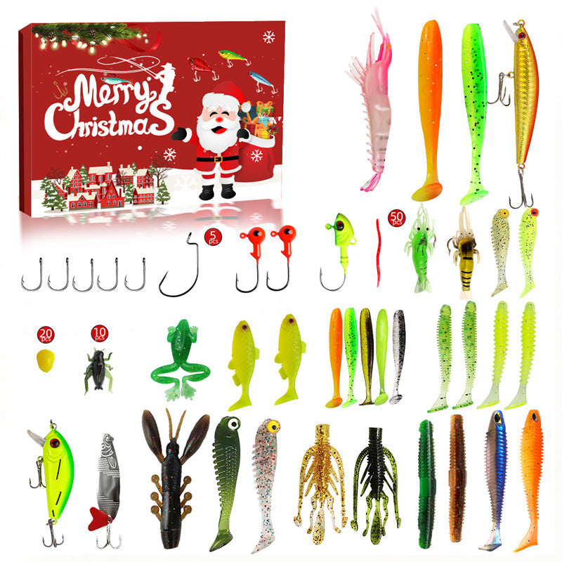 Christmas Fishing Lure Advent Calendar Blind Box Set with Minnows, Poppers, and Spoons