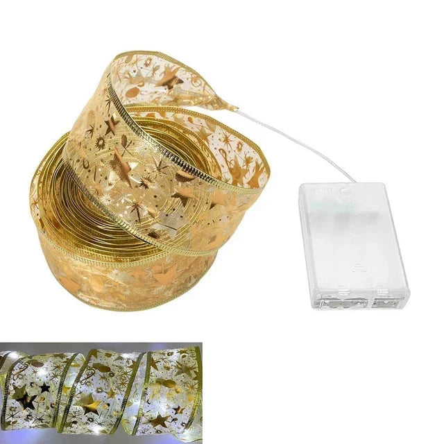 Christmas Ribbon Lights – LED Fairy Lights with Organza Ribbon for Christmas Trees, 3 m or 5 m, 6 Styles
