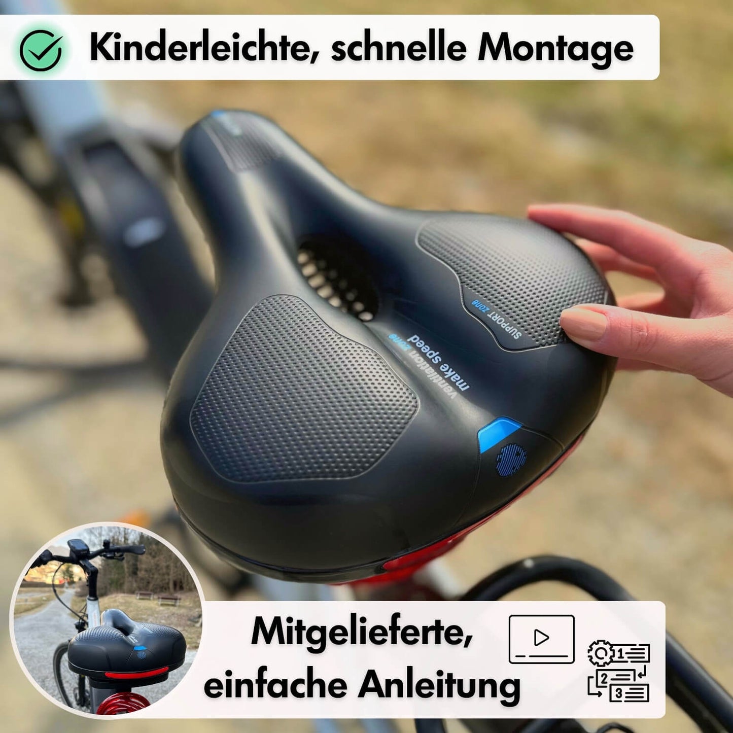 CloudComfort Pro Bicycle Seat | Pressure-Relieving Memory Foam | Black